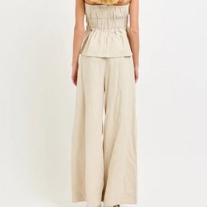 Nouvel ensemble tendance en lin sans dos, crop top et pantalon, pour femme, décontracté, respirant, en lin uni - Product Image 3