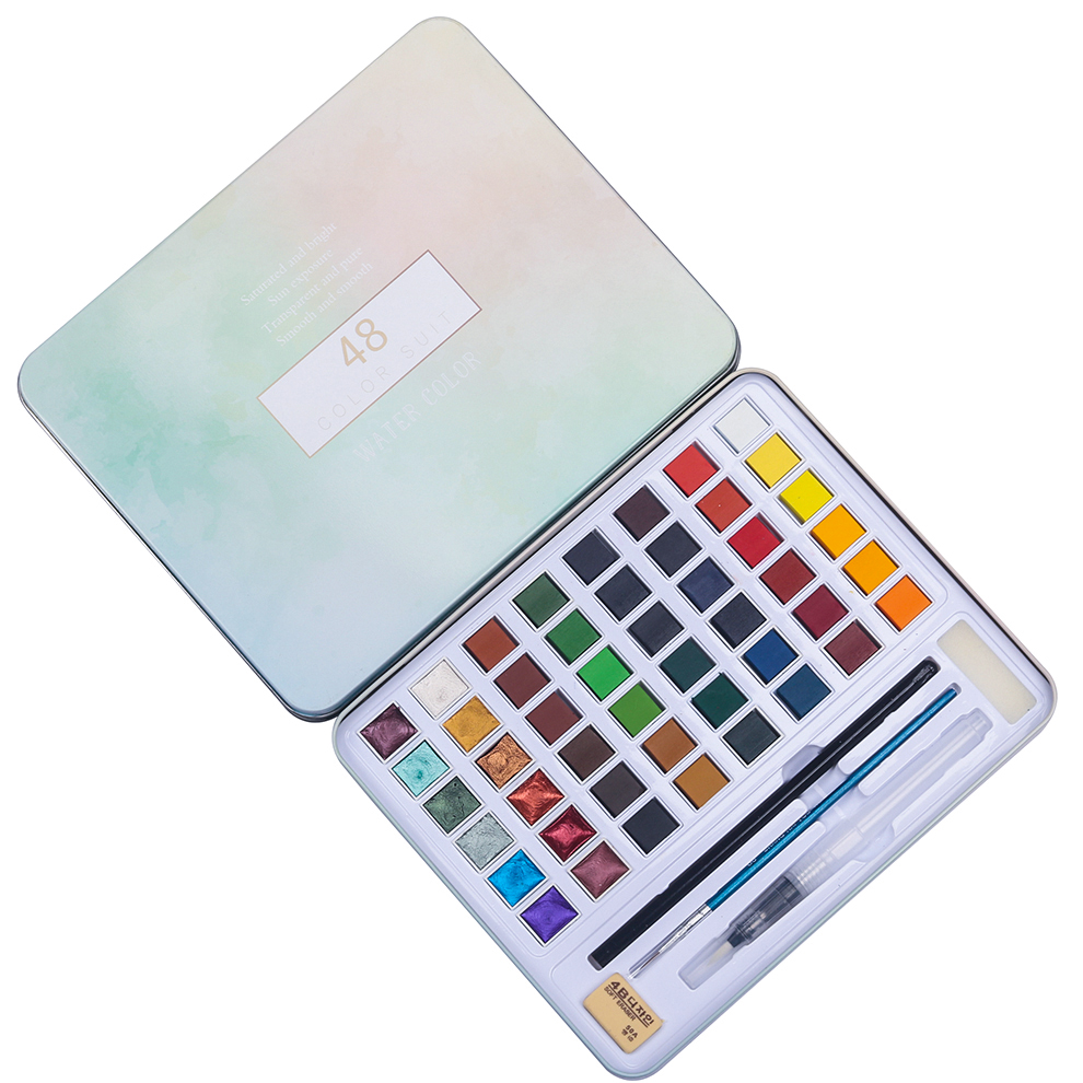 Лидер продаж на Amazon, набор водных тортов с твердыми красками, 48 цветов в жестяной коробке