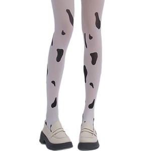 Women's Cow Pattern Thigh High Stockings 15D Thin Japanese Style Suspender Socks White Polka Dots - Product Image 3