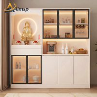 Aimsp Zen Meuble de rangement pour sanctuaire bouddhiste et salle à manger, avec vitrine en verre, espace de comptoir à café et armoire fermée OEM ODM