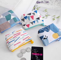 Grosir Mini Kartun Geometris Dompet Koin Kunci Kanvas Tas Penyimpanan Kecil Dompet Mini Dompet Koin untuk Uniseks