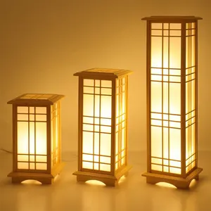 日本发光二极管地板照明，带编织木材和e27连接器木质落地灯