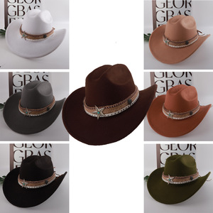 Chapeau de cowboy en polyester à large bord avec bande étoilée, accessoire de mode pour l'été en plein air - Product Image 4