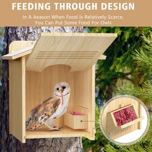Casa Grande para Búhos para Exteriores, Caja de Anidación para Búhos con Virutas de Madera y Comedero, Casa de Pájaros de Madera - Product Image 5