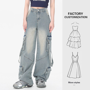 YFY jins Denim kaki lurus wanita pinggang tinggi antik kustom celana katun tertekan kasual Retro Streetwear <span class=keywords><strong>2025</strong></span> desain baru - Product Image 1