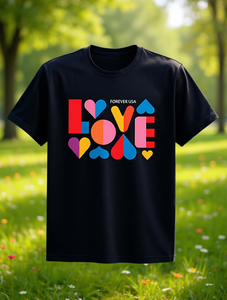 T-shirt nera da donna Forever Usa, manica corta, girocollo, con motivo a cuore stampato, top estivo casual in jersey di cotone da 180 g - Product Image 2