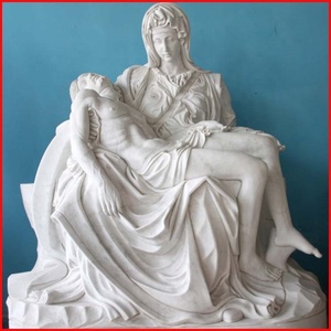 Statue de la Pietà grandeur nature en marbre blanc, représentant la Vierge Marie et Jésus, pour la décoration d'église - Product Image 5