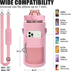 ขวดน้ำพลาสติกพกพาขนาด 2 ลิตร พร้อมหูหิ้วและหลอดดูด  มีตัวบอกเวลา  เหมาะสำหรับออกกำลังกาย ฟิตเนส กีฬา แคมป์ปิ้ง  พร้อมช่องใส่โทรศัพท์ - Product Image 4