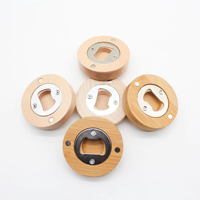 Décoration d'intérieur, aimant de réfrigérateur rond en bois écologique personnalisé avec logo, ouvre-bouteille de bière en acier inoxydable