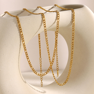 Collar de Acero Inoxidable con Cadena Figaro Chapada en Oro de 18k PVD para Hombre y Mujer, Ancho de 3 mm - Product Image 6