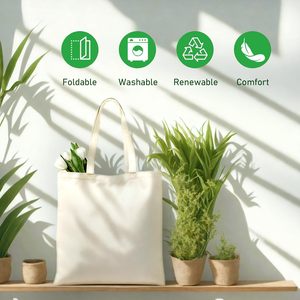 Sac fourre-tout en toile de coton biologique blanc uni, personnalisable avec logo, écologique, bon marché et réutilisable pour le shopping - Product Image 2