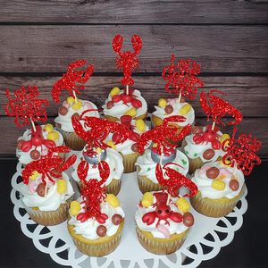 Adornos para cupcakes <span class=keywords><strong>de</strong></span> cangrejo <span class=keywords><strong>de</strong></span> río con purpurina roja, palillos para cupcakes con tema <span class=keywords><strong>de</strong></span> langosta para baby shower, decoración para fiestas <span class=keywords><strong>de</strong></span> cumpleaños - Product Image 6