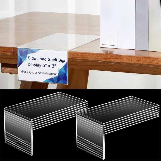 12 Pcs Acrylic Portable Floor Standing Library Moveable Shelf Label Holders Bulk 5" X 3" Clear Display Markers Retail Label Tags