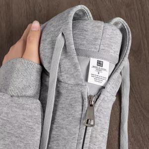 <span class=keywords><strong>Felpa</strong></span> <span class=keywords><strong>con</strong></span> Cappuccio e Zip in Cotone Grigio Stile Retrò, Alta Grammatura, Unisex, Autunnale, Stile Americano, Casual, Vestibilità Ampia - Product Image 2