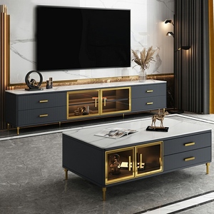 <span class=keywords><strong>Mueble</strong></span> de <span class=keywords><strong>TV</strong></span> Moderno y Lujoso para Sala de Estar con Almacenamiento, 2 m, Madera y Placa de Roca, Patas de Metal Dorado, <span class=keywords><strong>Mueble</strong></span> de Entretenimiento Duradero para el Hogar y Hoteles - Product Image 6
