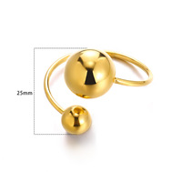 Bijoux en acier inoxydable plaqué or 18K Go Party bagues à double boule ronde et perle bagues à ouverture réglable pour femmes et filles