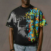 OEM Großhandel Maßanfertigung T-Shirt-Hersteller Strass-Druck Acid Wash Frühling Schwarz Trend Kundenspezifische Herren Sport-Baumwoll-T-Shirts