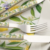Ensemble de couverts à poignée en plastique avec impression motif citron, couteau, fourchette, cuillère, vente chaude, pour supermarché