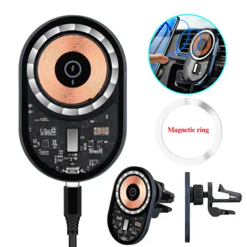 New Transparent 15W Fast Charging Magnetic Wireless Charger Car Air Vent Mount Car Phone Holder For iPhone 14/15