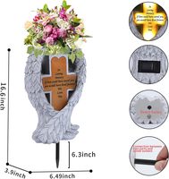 Statue de jardin solaire en résine en forme de croix avec ailes d'ange, piquets décoratifs étanches, peinte à la main, pour cimetière et jardin