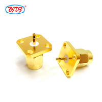 Connecteur RF SMA mâle 50 Ohms, à bride 4 trous, à souder, coaxial, plaqué or, type droit