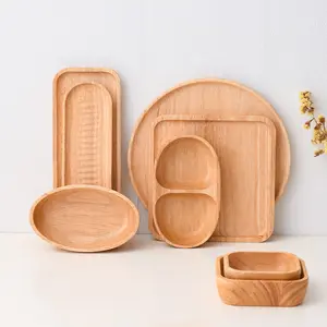 Ensemble de vaisselle en bois de vente chaude assiette à manger familiale bol à salade planche à nouilles italiennes fournitures de cuisine vaisselle en bois