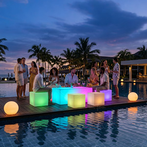 ชุดเฟอร์นิ<span class=keywords><strong>เ</strong></span>จอร์<span class=keywords><strong>เ</strong></span>รืองแสง LED ทันสมัย สำหรับกลางแจ้ง โต๊ะพร้อมเก้าอี้ 6 ตัว ลูกบอล 2 ลูก ให้เช่าสำหรับงานปาร์ตี้ งานแต่งงาน <span class=keywords><strong>สระ</strong></span>ว่ายน้ำ ไนท์คลับ - Product Image 1