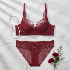 Elegant Red Lace Bra and Bikini Panties <b>Set</b> with Underwire Full Cup Design For Women <b>Sexy</b> Lingerie <b>Set</b> Comfortable Intimates - Product Image 1