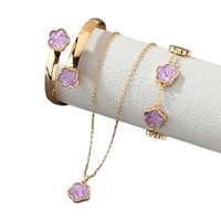 Nuevo Conjunto de Joyería de Moda para Mujer, 5 Piezas, Trébol de Cinco Hojas Colorido, Pulsera, Anillo, Aretes, Collar