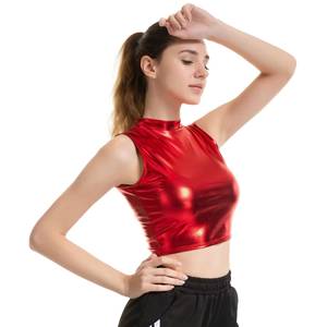 Sexy Slim Shiny Sleeveless Vest Women High Street Tanks Summer Short <b>Tops</b> Fashion Punk Wet Look <b>Silver</b> Gold Crop Clubwear Party - Product Image 6