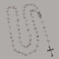 Colliers de mode personnalisés avec perles de 10 mm, perles de boule disco blanches, perles de chapelet en argile polymère ornées de strass, chaînes catholiques en plastique Notre-Dame