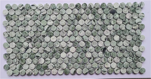 Trắng màu xanh mài dũa đá cẩm thạch Penny Vòng Gạch <span class=keywords><strong>Mosaic</strong></span> nội thất - Product Image 3