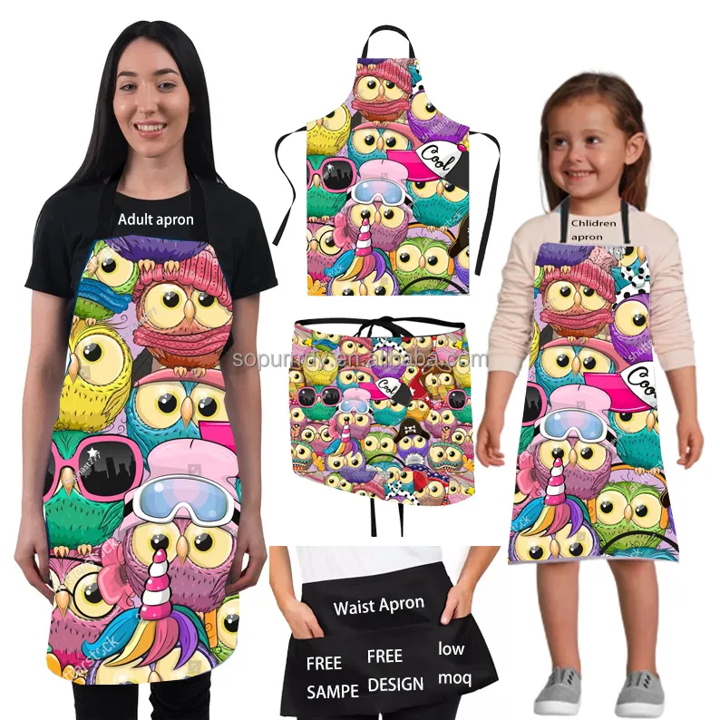 Nette benutzer definierte Logo Sublimation Leinwand Baumwolle Linie Salon Bart Restaurant Koch Koch Taille Schürze für Kinder Frauen Kinder Babys