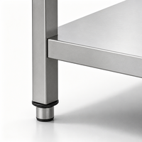 Table de préparation robuste à deux niveaux en acier inoxydable - Bords renforcés, pieds carrés et pieds de nivellement réglables