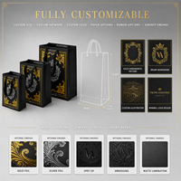Sac cadeau noir haut de gamme pour vin, spiritueux, bougies, avec logo personnalisé en or, impression offset, construction robuste, poignée en ruban de luxe