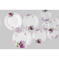 Assiette plate en porcelaine fine motif végétal, style chinois, pour pâtes, steak et desserts, compatible micro-ondes, couleur lilas