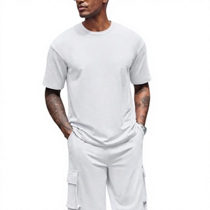 Ensemble 2 pièces pour homme, t-shirt et short cargo, qualité OEM supérieure, 100% coton, 280 GSM, tricoté, séchage rapide, streetwear, mode été, survêtement - Product Image 4