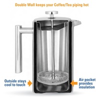 Cafetière à piston en acier inoxydable 304 mat à double paroi, pot à café isotherme avec filtre pour la maison, la cuisine et les cafés