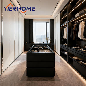Dressing sur mesure <span class=keywords><strong>noir</strong></span> et <span class=keywords><strong>blanc</strong></span> bicolore pleine hauteur + îlot central style moderne YIERHOME - Product Image 2