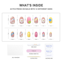 Vente en gros d'ongles artificiels en gel souple à motifs floraux ovales colorés pour l'été, ongles à presser de haute qualité, design sans décoloration