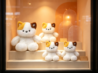 Peluche chat calico, jouet en peluche doux et moelleux, poupée chaton pour la décoration de la chambre et de la maison