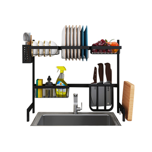 Estante ajustable de 2 niveles para fregadero, organizador de cocina de metal con soporte para platos y cesta para utensilios - Product Image 1