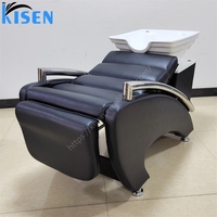 KISEN Prix abordable Fauteuil de lavage noir pour salon de coiffure avec bac à shampoing et chaise, à vendre