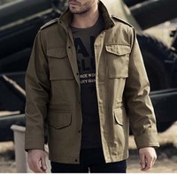 Veste blazer pour homme en coton lourd lavé, design multi-poches, OEM
