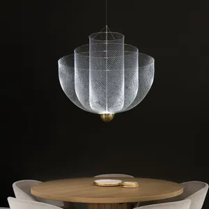 Lámpara colgante de lujo con rejilla de metal y sombra, luz contemporánea, tamaño personalizable, novedad de 2020