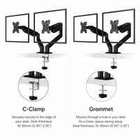 Support double moniteur à prix compétitif, double bras, fixation de bureau ergonomique, hauteur réglable, métal noir, charge maximale 20 kg
