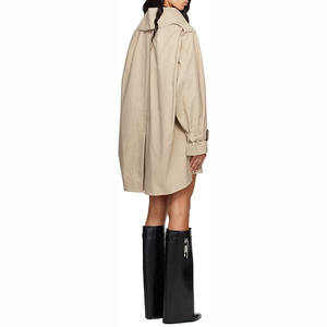 Veste courte beige en trench-coat pour femmes, vente en gros directe d'usine, double boutonnage, boucles de ceinture, design tendance, veste sur mesure - Product Image 3
