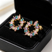 Anting-anting Cuff Telinga Perak Sterling S925 Lapis Emas dengan Kristal Marquise Bulat, Zirkon Warna-warni, Fashion Wanita, Perak 925