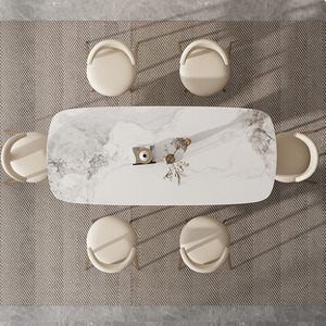 Trắng thiêu kết đá cẩm thạch hàng đầu hiện đại cố định phòng ăn đồ nội thất bảng thiết lập với chân kim loại cho 8 ghế - Product Image 4