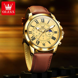   Reloj de Cuarzo 3632 OEM con Logotipo Personalizado, Resistente al Agua, Fase Lunar, Cronógrafo, Clásico, Luminoso, Correa de Cuero Genuino para Hombre - Product Image 3